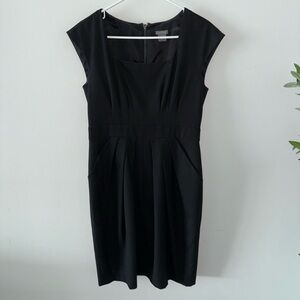 Ann Taylor Black Cap-Sleeve Midi Sheath Dress